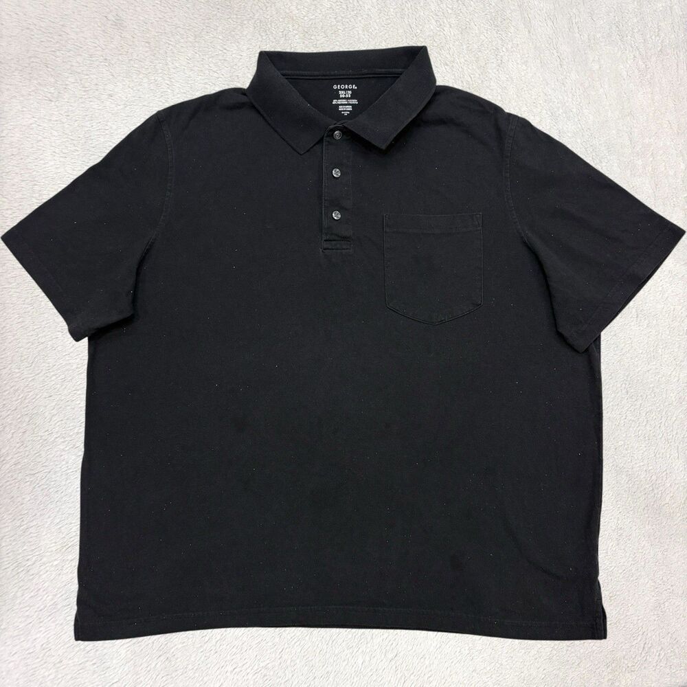 George Polo Shirt Mens XXL Black Pocket Short Sleeves Preppy